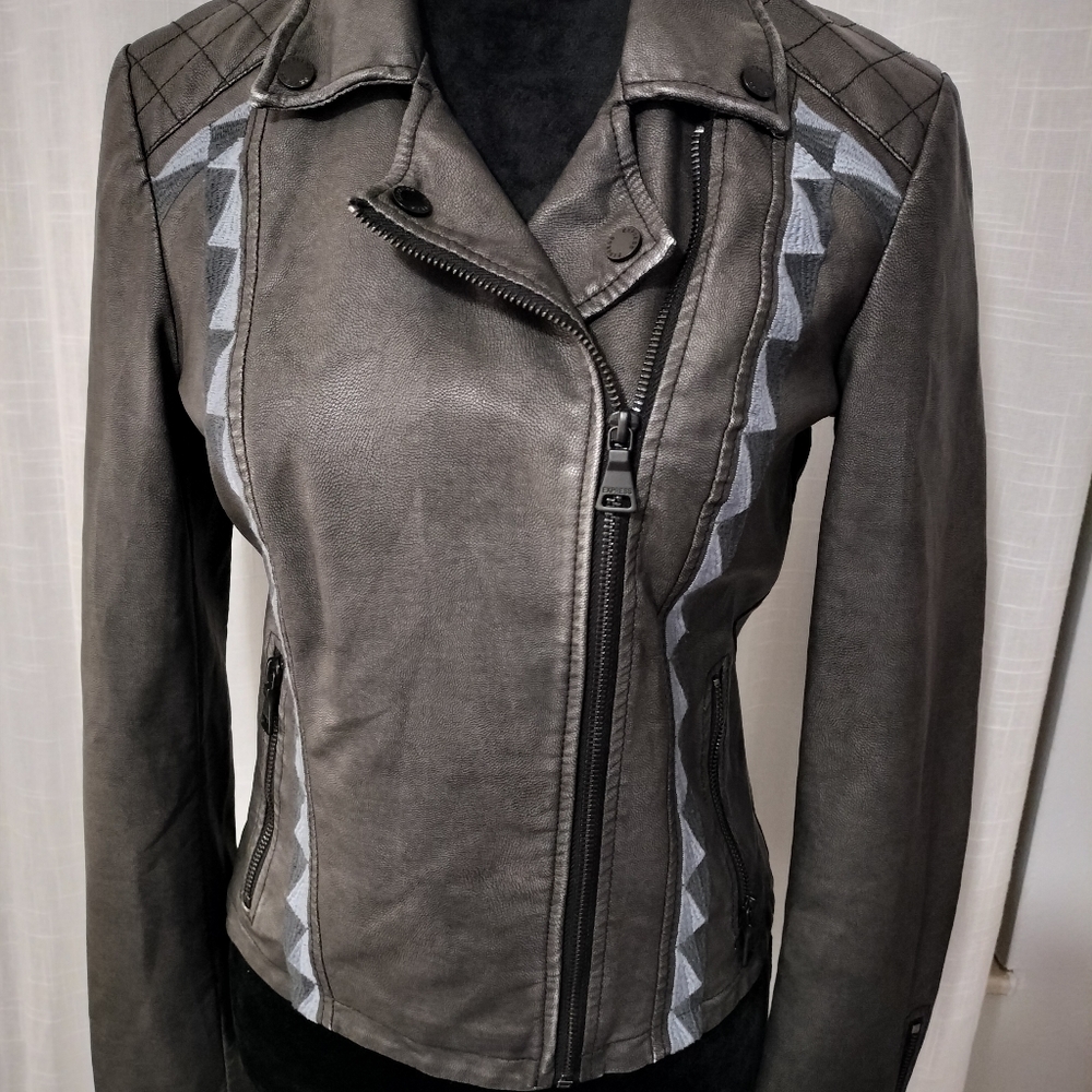 Express small petite faux leather gray jacket